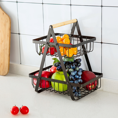 kopen Houten schroef met ijzeren draad 2de laag fruitmandje voor keuken organisatie online vervaardiging