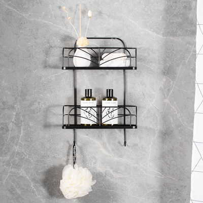 kopen IJzer en bamboe badkamer douche caddy muur gemonteerd 2 niveaus met draad mand online vervaardiging