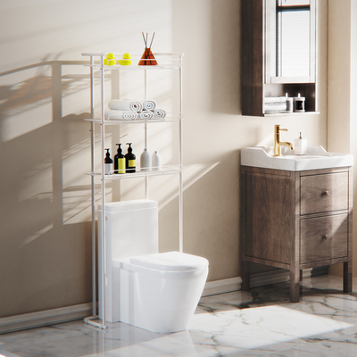 kopen 3-laag over de wc-planken Multifunctioneel badkamer opslagrek Badkamer organisator Ruimtebesparende planken met staaf online vervaardiging