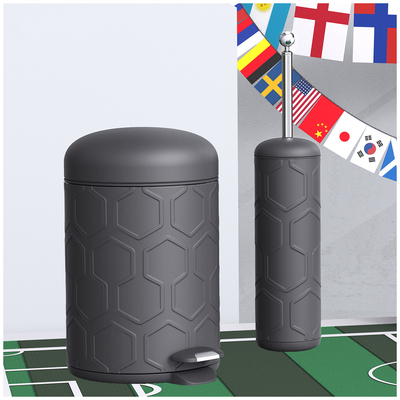kopen Vakantie Selectie Ondersteuning Roestvrij staal badkamer vuilnisbak Met Mini Pedal En Toiletborstel Football Series online vervaardiging