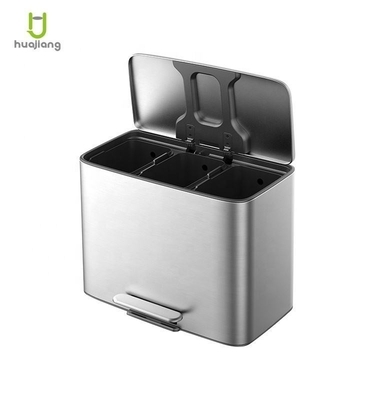 kopen 11.5L*3 roestvrij staal zacht dicht vierkant pedaal vuilnisbak voor kantoor afvalbak recycling vuilnisbak OEM aanvaard online vervaardiging