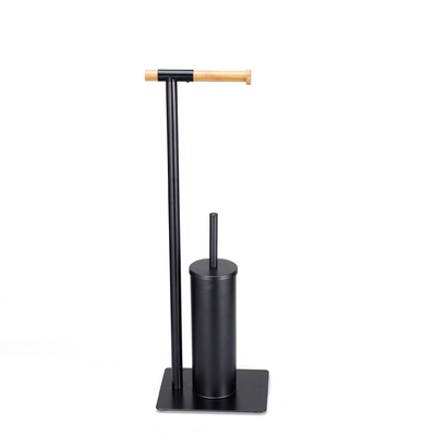 kopen 21*18*67cm Duurzaam type badkamerstand staal bamboe toiletpapierhouder en borstel set voor huishoudelijk badkamer huishouder online vervaardiging