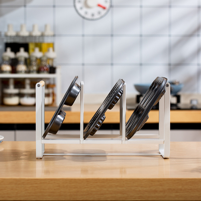 kopen Keukenorganisator Compact Bamboe Handle Metalen Keuken Bakeware Rack Baking Tray Organisator online vervaardiging