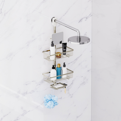 kopen Douchehoofdrek met spiegel Douche Caddy Hangende badkamer organisator Doucheplank voor binnen Douche Geen boorrekken online vervaardiging