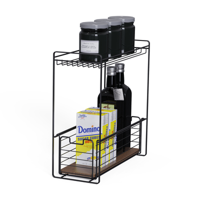 kopen 2 Tiers Staande Houten Element Mdf Modern Design Huishoudelijk Multifunctioneel Stijlvol Metalen Keuken Organisator online vervaardiging