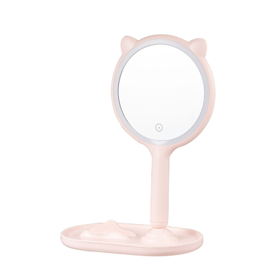 kopen Compacte plastic LED-licht make-up spiegel met dierlijke oren en juwelenbak online vervaardiging