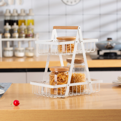 Duurzaam Fruit Bowl Bread Basket Keuken Metalen Draadopslag Rack 2 Tier