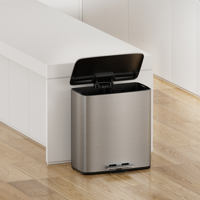 2 compartimenten vuilnisbak roestvrij staal dubbele recyclingbak 28L*2 voor keuken Recycling in duurzaam huishouden