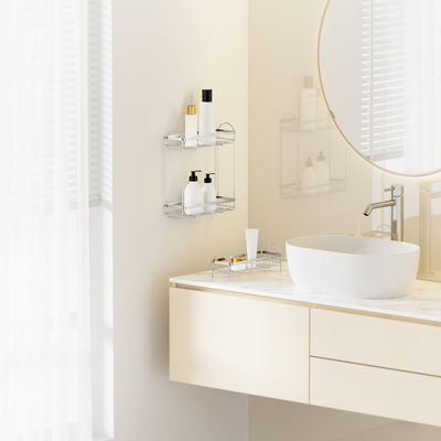 2 niveaus Gemakkelijk te installeren Geen boorwerk Aan de muur gemonteerde douche Caddy roestvrij staal organisator rek voor badkamer