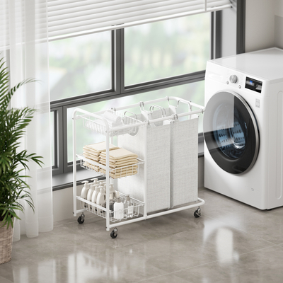 KD-structuur IJzer-metalen draad Wasmand met wielen Gebruikersbedrijf 2 Afdeling Wasmand met grote capaciteit