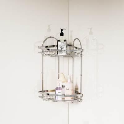 2 niveaus Makkelijk te installeren Wandgebouwde Douche Caddy Ruimtebesparend Edelstaal Hoekrek Voor Badkamer