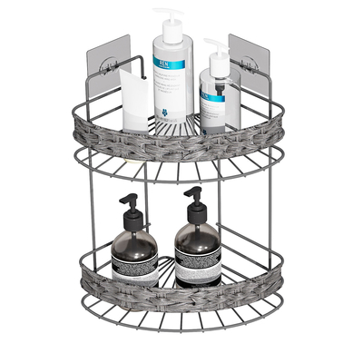 2 niveaus geen boorwerk wand gemonteerd badkamer opslagrek Woven basket ijzeren draad organisator PS Box douche caddy