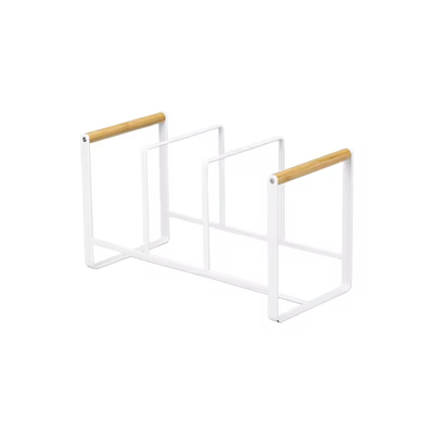 Breed bereik metalen schotel organisator houder voor hakplank met bamboe handvat