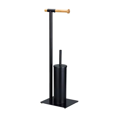 21*18*67cm Duurzaam type Badkamer Stand Staal Bamboe Toiletpapierhouder En Borstel Set Voor Huishouden Badkamer Huishouden