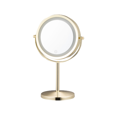 ronde metalen staande make-up spiegel met led lichten