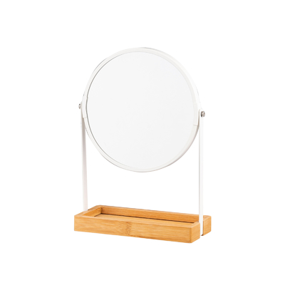 ronde toonbank make-up spiegel met bamboe juwelenbak