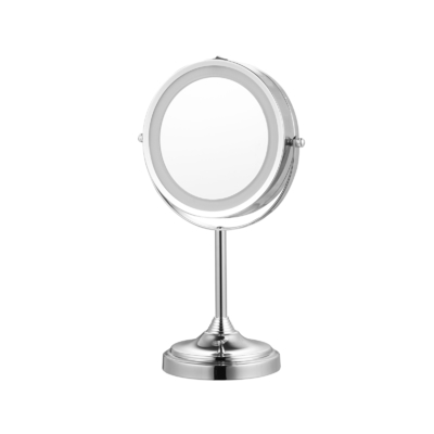 ronde metalen staande make-up spiegel met led lichten en toren vorm houder
