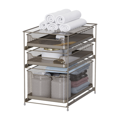 Duurzame multifunctionele stapelbare metalen draad opslagmand onder wasbak organisator Schuifmand